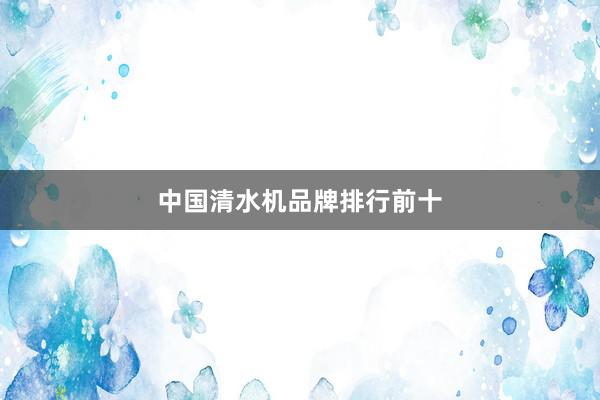 中国清水机品牌排行前十